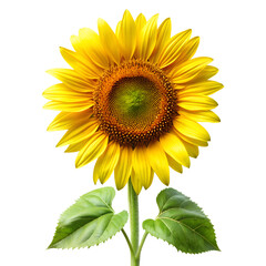 Obraz premium Close-up of sunflower with stem and leaves isolated on a transparent background