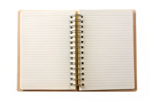 Blank spiral notebook with lined pages open and ready to use