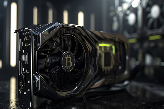 Bitcoin theme on a modern graphics card. Generative AI image