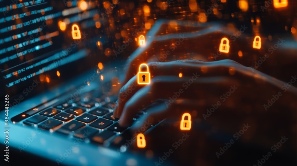 Poster a highly skilled male cyber security expert dedicates his efforts to enhancing data protection, util