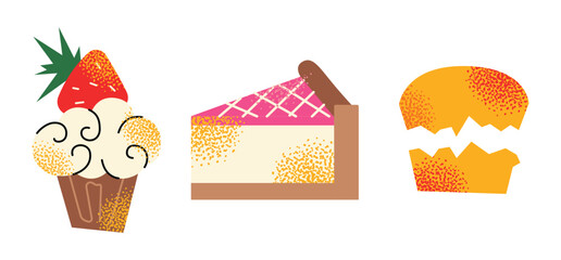 British cuisine breakfast and afternoon tea stand food icon. Scones with jam, pie, cupcake, cakes and sandwich.  Tea time elements. Tea Party Invitation. Vector illustration isolated on background