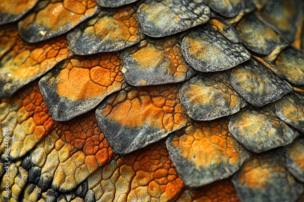 Poster the image features a close-up of a reptilian skin texture, highlighting the detailed pattern and col