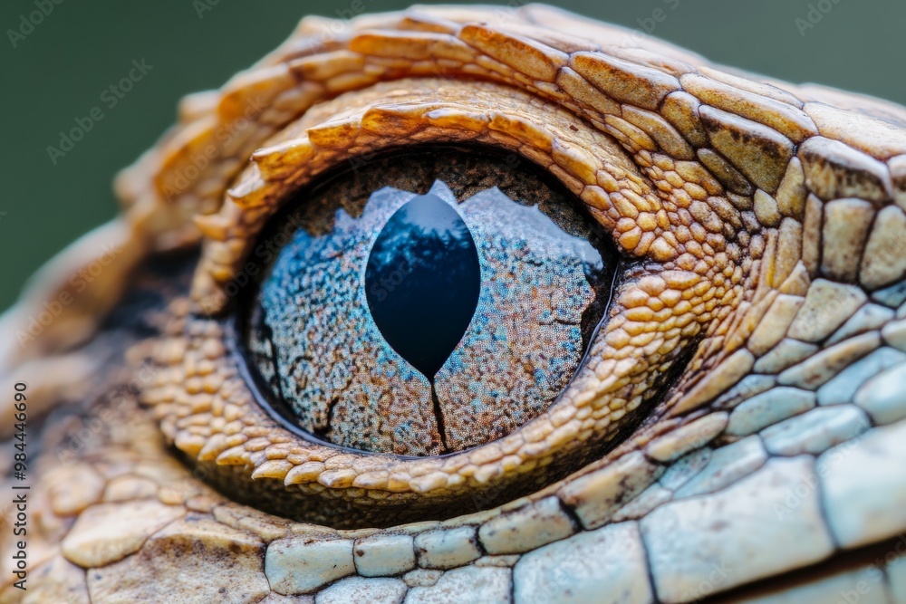 Poster high resolution macro photograph capturing the intricate and detailed texture of a lizard's eye, sho