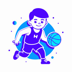 Child enthusiastically playing basketball and dribbling the ball in an active environment