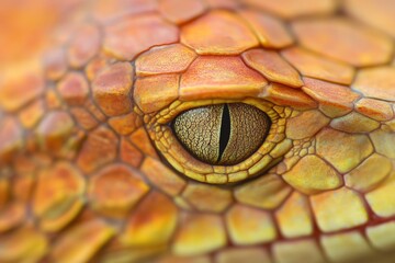 Fototapeta premium This image focuses on the close-up of a lizard's eye, revealing the fine details and texture of the creature's scales, illustrating its protective adaptations and survival mechanism.
