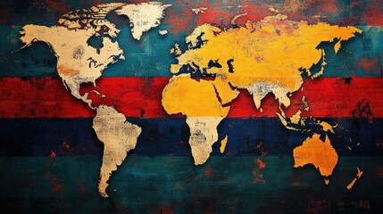 Vintage World Map with Bold Colors