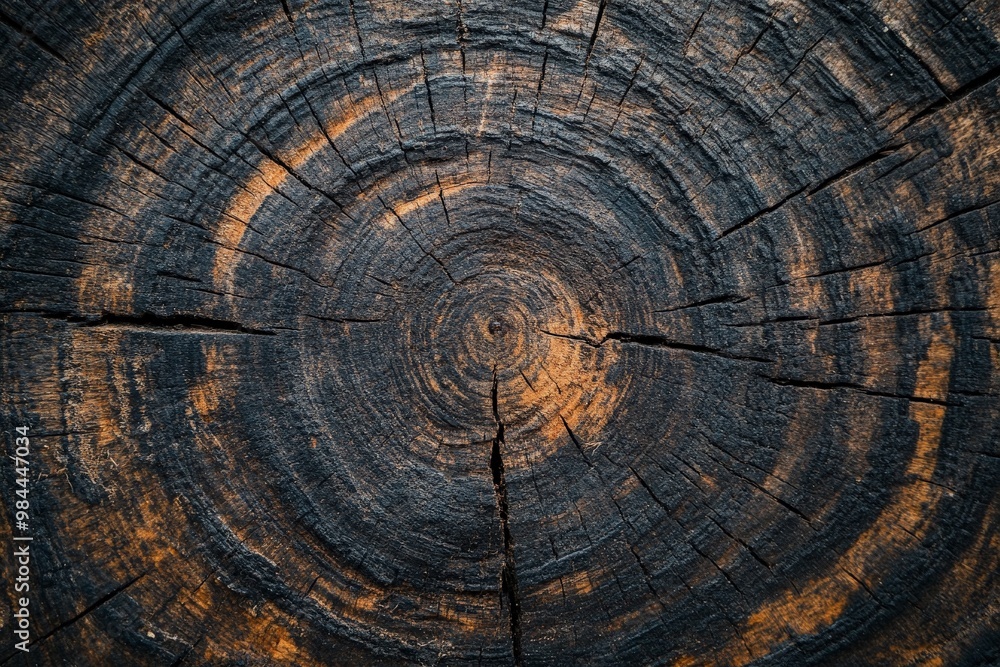 Aufkleber a detailed center perspective of tree rings, exhibiting circular growth patterns and textures in var