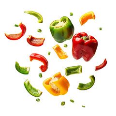 Floating bell pepper slices in air