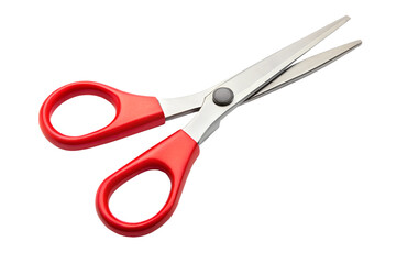 Red scissors with metal blades isolated on transparent background