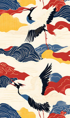 Japanese-style 2D illustrator doodle patterns for floor tiles and wallpaper