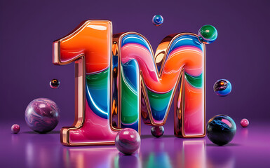 1M subscribe,followers card with vibrant 3D background. social banner happy celebration , blog. likes celebration. Social media poster