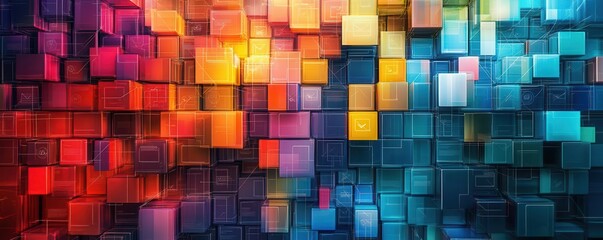 An artistic interpretation of a CRM system represented as a vibrant, abstract digital mosaic, showcasing interconnected client relationships