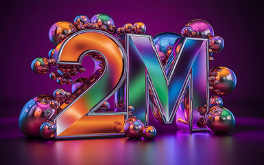 2M subscribe, followers card with vibrant 3D background. social banner happy celebration , blog. likes celebration. Social media poster