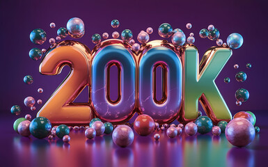 200k subscribe,  followers card with vibrant 3D background. social banner happy celebration , blog. likes celebration. Social media poster