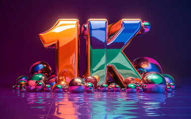 1k subscribe, 1000 followers card with vibrant 3D background. social banner happy celebration , blog. likes celebration. Social media poster