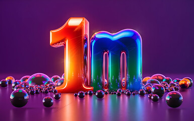 1M subscribe,followers card with vibrant 3D background. social banner happy celebration , blog. likes celebration. Social media poster