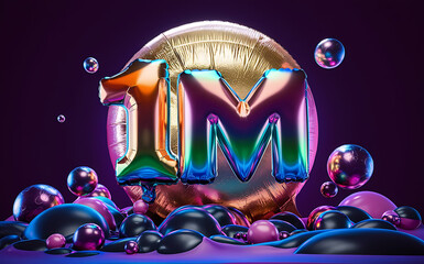 1M subscribe,followers card with vibrant 3D background. social banner happy celebration , blog. likes celebration. Social media poster