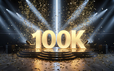 100k subscribe, followers card with vibrant 3D background. social banner happy celebration , blog. likes celebration. Social media poster