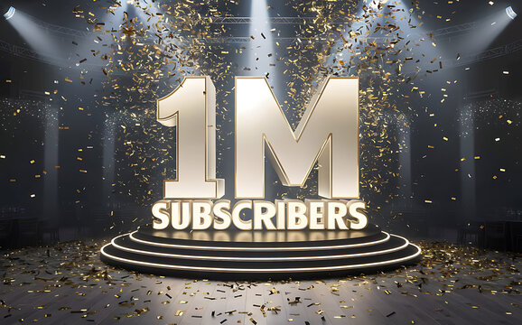 1M subscribe,followers card with vibrant 3D background. social banner happy celebration , blog. likes celebration. Social media poster