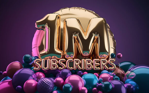 1M subscribe,followers card with vibrant 3D background. social banner happy celebration , blog. likes celebration. Social media poster