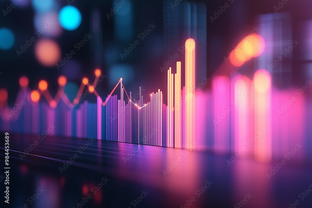 Poster colorful digital graph visualization showcasing data trends and patterns in a modern setting during 