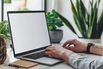 Fototapeta premium Mock up Copy Space Blank Screen Concept Business Working on Laptop.