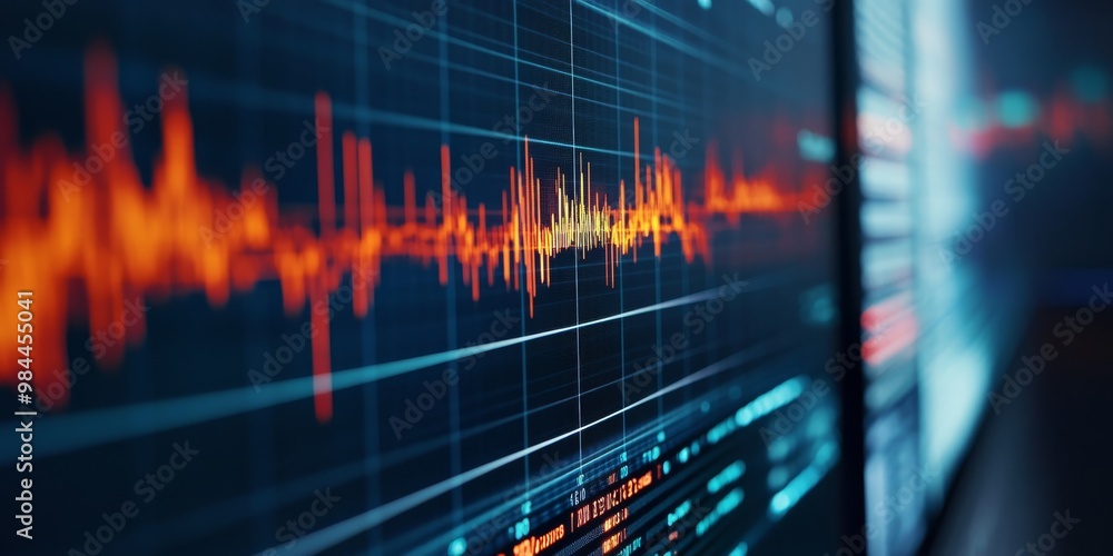 Poster a comprehensive and detailed view of a highly advanced digital seismograph exhibiting realtime earth