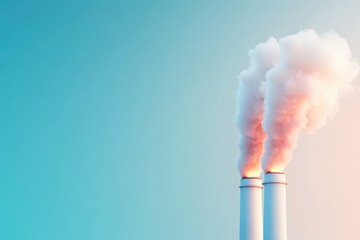 Majestic Power Plant Chimneys Emitting Clouds of Steam Under a Serene Sky at Dusk