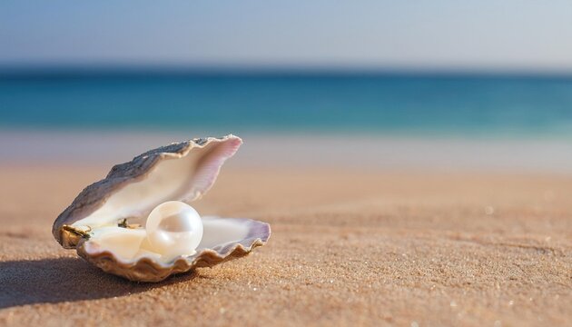 White pearl inside opened oyster shell 