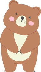 Curious Bear Standing with Tilted Head - Adorable Flat Design