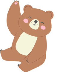 Charming Bear Leaning and Waving - Fun Flat Illustration