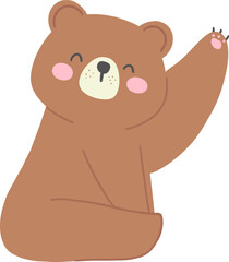 Friendly Bear Waving in Sitting Pose - Cartoon Vector