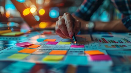 Fototapeta premium Businessperson Working with Sticky Notes and Charts