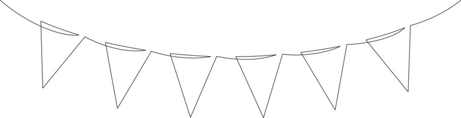 Garland bunting with flags. Birthday party decoration in simple linear style. Festoon for celebration carnival and festivals