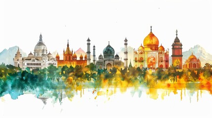 Fototapeta premium Watercolor Skyline of Famous Landmarks
