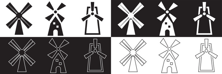  Windmill icon set. Air energy concept. isolated on white and black background, Vector illustration. EPS 10