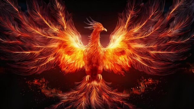 A phoenix, the mythical bird, rising from the flames, symbolizing rebirth and renewal. Generative AI Video