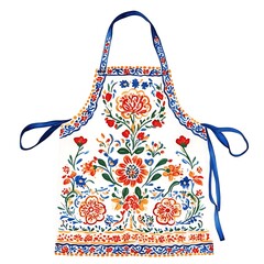 Watercolor Illustration of a Colorful Floral Apron with Blue Ties.