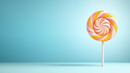 Colorful Swirl Lollipop on Plain Background