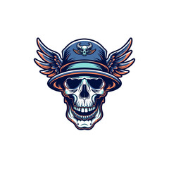 Fototapeta premium Skull with Wings and Hat, Cool Skull Design, Skull Mascot Logo