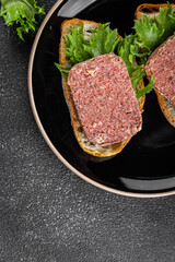 meat sandwich spam fresh meal food snack on the table copy space food background rustic top view