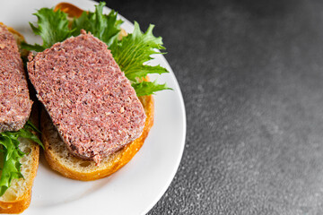 meat sandwich spam fresh meal food snack on the table copy space food background rustic top view