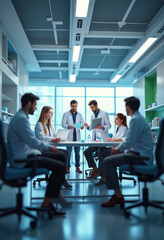 Fototapeta premium Cell Therapy Research Team Meeting - Modern Laboratory Interior