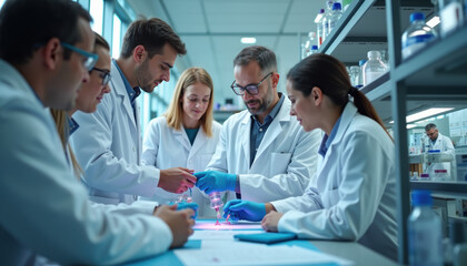 Fototapeta premium Cell Therapy Laboratory: Team of Scientists Working on Breakthrough Treatments