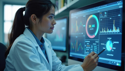 Cell Therapy Research: Scientist Analyzing Data on a Computer