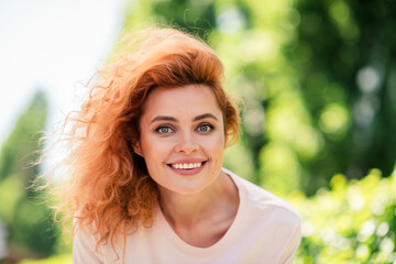 Naklejka premium Photo of good mood nice lovely woman wear trendy clothes enjoy weekend isolated on green blurred background