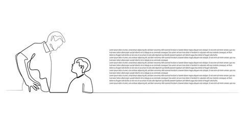 line vector background of father scolding son.one line drawing template of father admonishing son2.single line vector illustration.