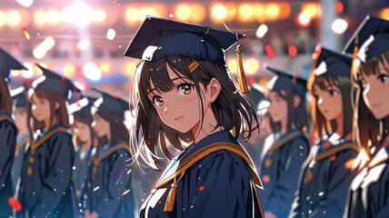 Obraz premium anime girls graduation characters.