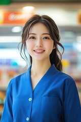 Happy Young Employee in Blue Shirt at Store