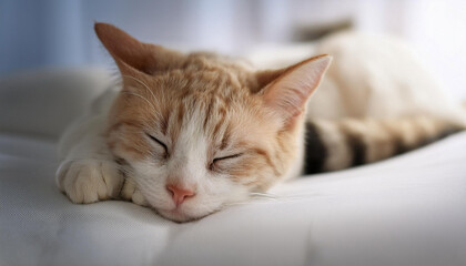 The cat is sleeping on the bed.